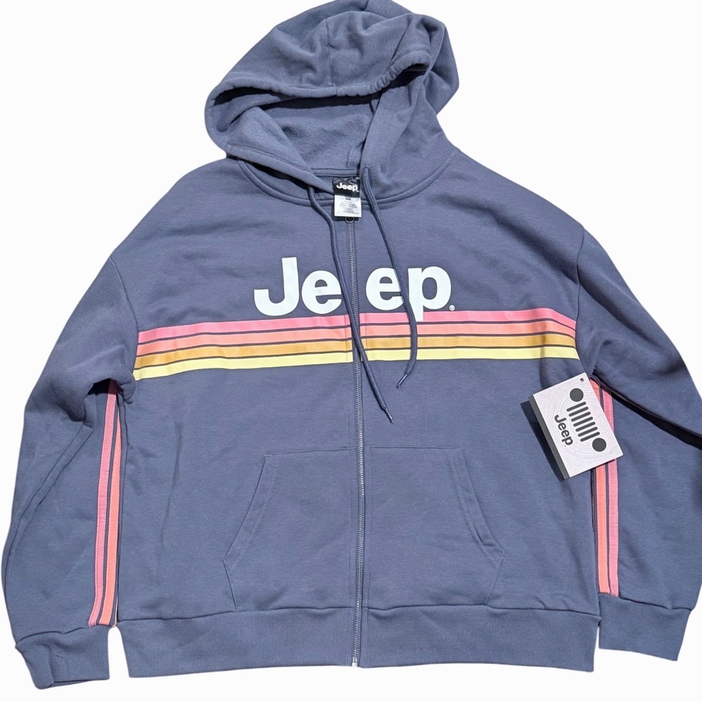 NEW Jeep Wrangler Spirit of Adventure Blue Zip Hoodie Sweatshirt Womens M NWT